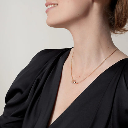 [LOXURA]LOVE DOUBLE RING HALF DIAMOND NECKLACE
