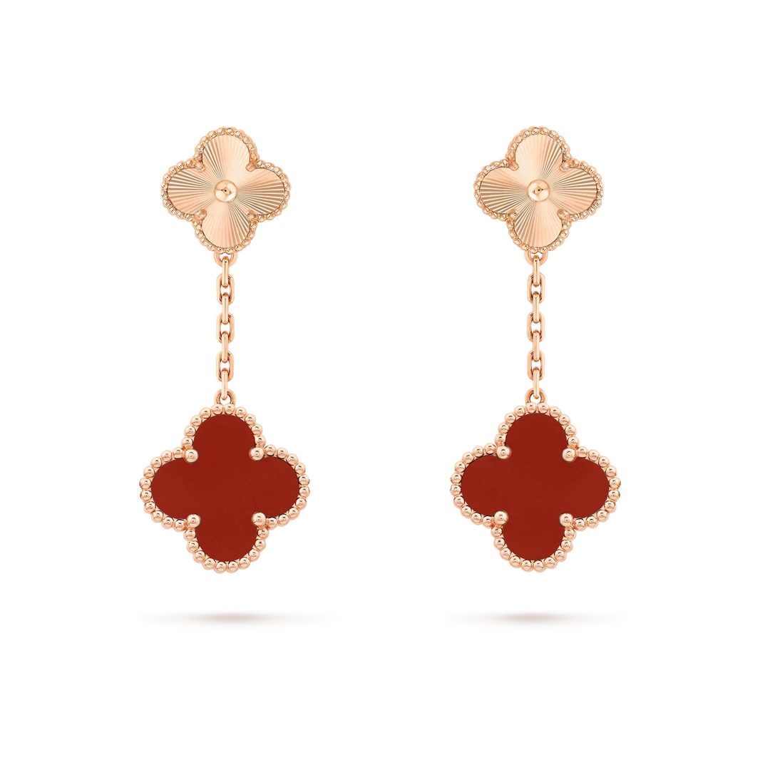 [LOXURA]CLOVER 2 MOTIF  LASER CARNELIAN EARRINGS