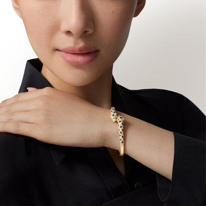 [LOXURA]PANTHERE DOUBLE HEADED HALF DIAMOND OPEN BRACELET
