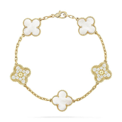 [LOXURA]CLOVER WHITE PEARL MOP 5 MOTIF BRACELET COLLECTION