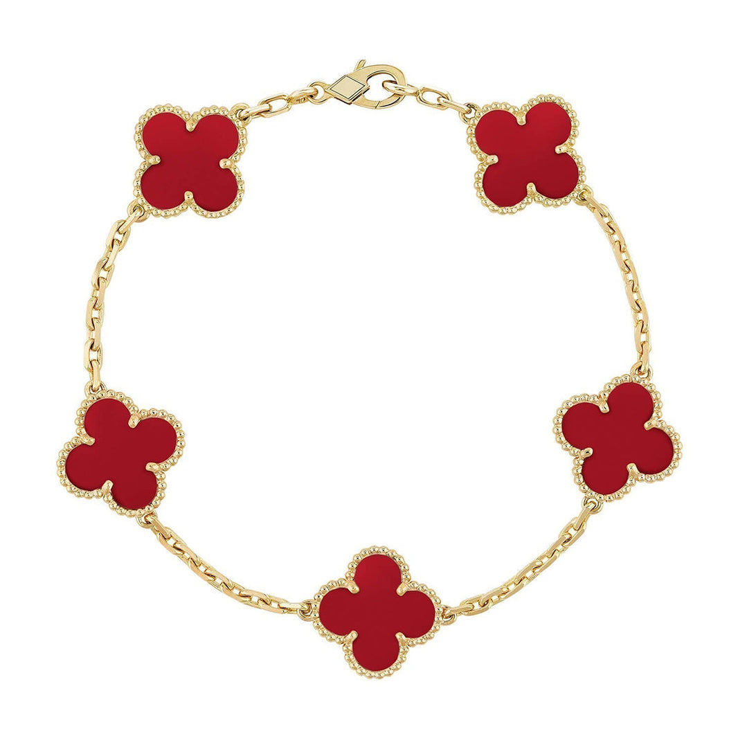 [LOXURA] CLOVER 5 MOTIF RED CORNELIAN BRACELET COLLECTION