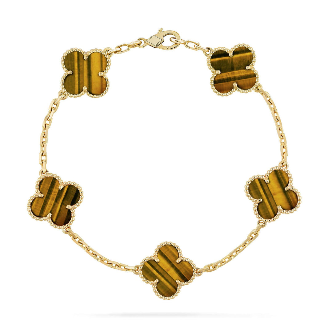 [LOXURA] CLOVER 5 MOTIFS TIGER EYE BRACELET COLLECTION