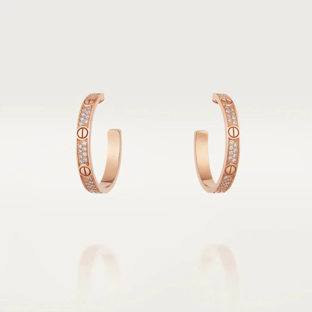 [LOXURA]LOVE DIAMOND PINK GOLD HOOP EARRINGS