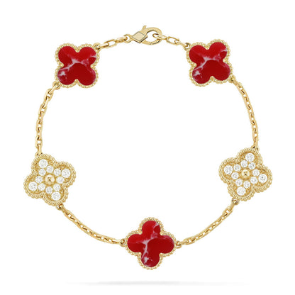 [LOXURA]CLOVER 5 MOTIF RED PATTERN BRACELET COLLECTION