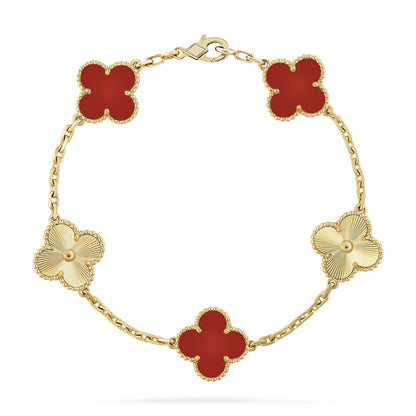[LOXURA] CLOVER 5 MOTIF RED CORNELIAN BRACELET COLLECTION