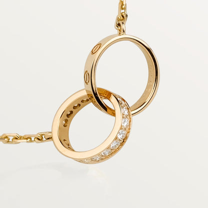 [LOXURA]LOVE DOUBLE RING HALF DIAMOND NECKLACE