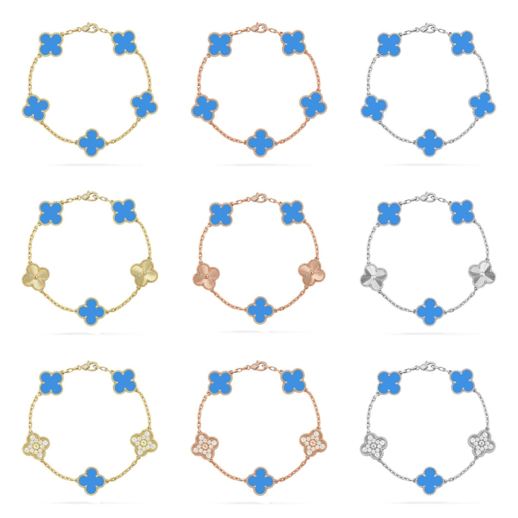 [LOXURA] CLOVER 5 MOTIF BLUE AGATE BRACELET COLLECTION