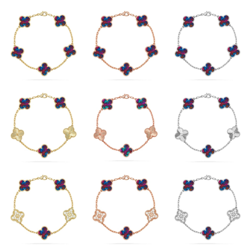 [LOXURA]CLOVER 5 MOTIF COLOR GEMSTONES BRACELET COLLECTION