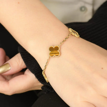 [LOXURA] CLOVER 5 MOTIFS TIGER EYE BRACELET COLLECTION