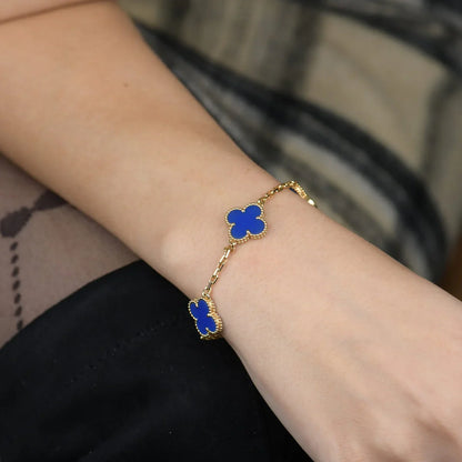 [LOXURA] CLOVER 5 MOTIF BLUE AGATE BRACELET COLLECTION