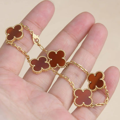 [LOXURA] CLOVER 5 MOTIF RED CORNELIAN BRACELET COLLECTION