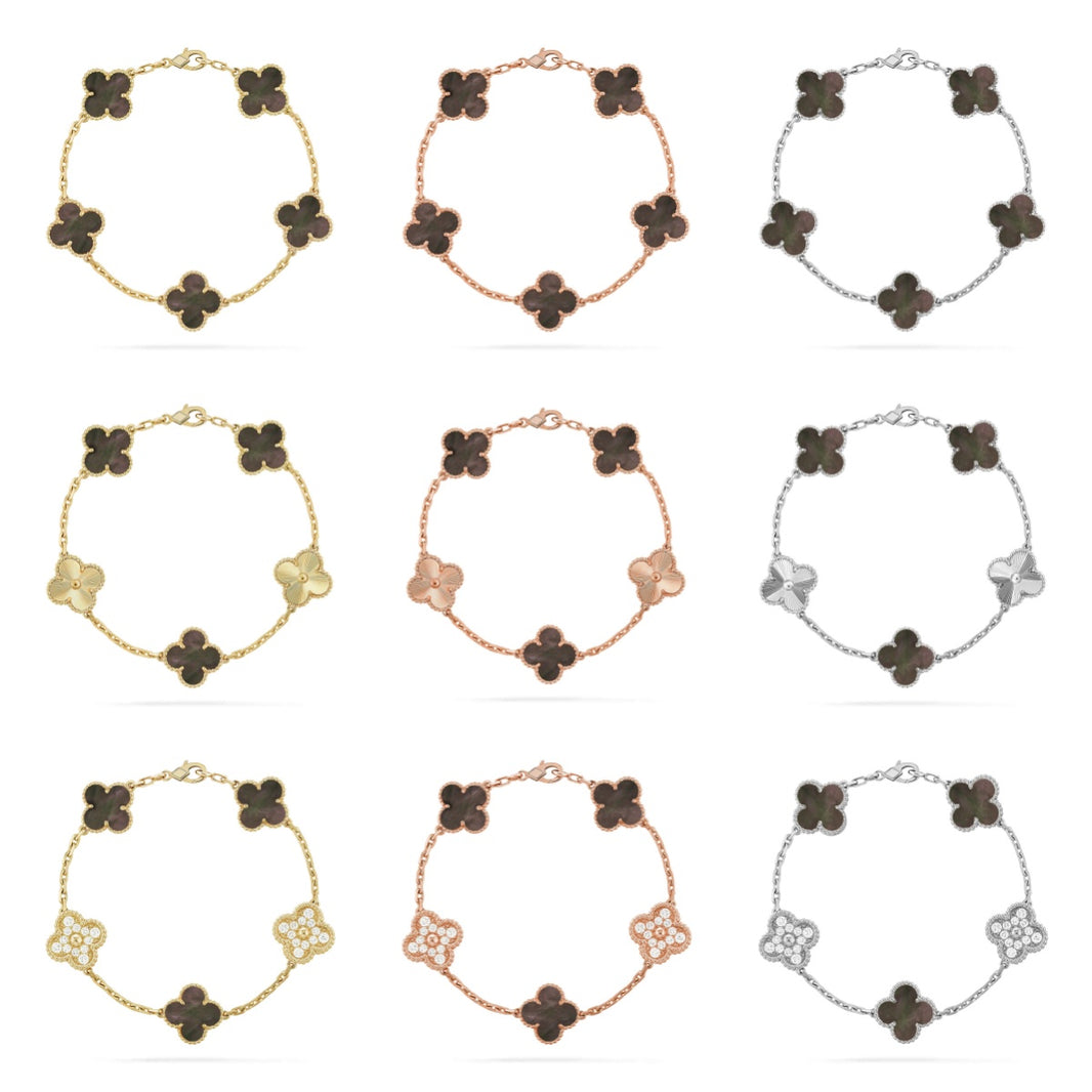 [LOXURA] CLOVER 5 MOTIF GRAY MOP BRACELET COLLECTION