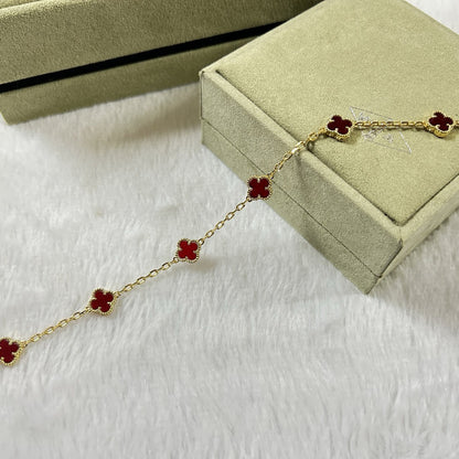 [LOXURA]CLOVER 6 MOTIF RED AGATE BRACELET