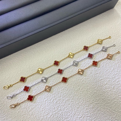 [LOXURA]CLOVER 6 MOTIF RED AGATE LASER BRACELET