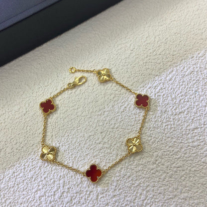 [LOXURA]CLOVER 6 MOTIF RED AGATE LASER BRACELET