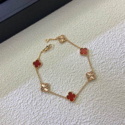 [LOXURA]CLOVER 6 MOTIF RED AGATE LASER BRACELET