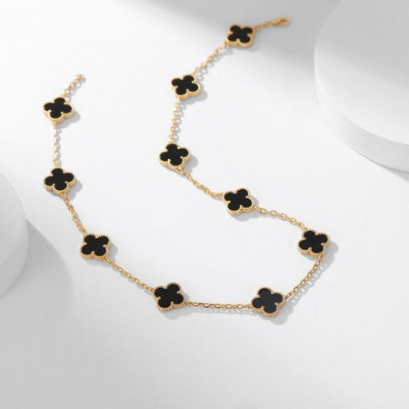 [LOXURA]CLOVER 10 MOTIFS ONYX NECKLACE