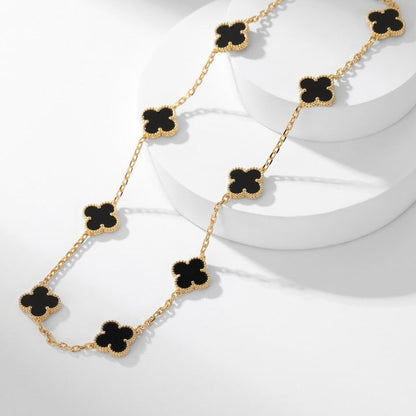 [LOXURA]CLOVER 10 MOTIFS ONYX NECKLACE