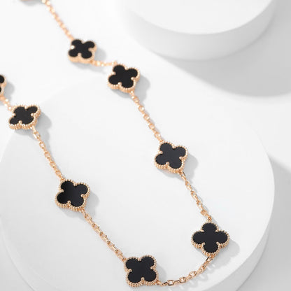 [LOXURA]CLOVER 10 MOTIFS ONYX NECKLACE