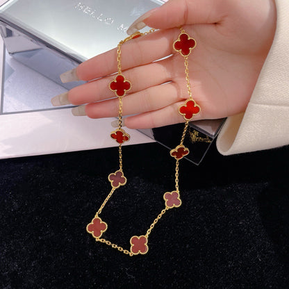 [LOXURA]CLOVER 10 MOTIFS CARNELIAN NECKLACE