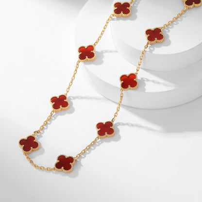 [LOXURA]CLOVER 10 MOTIFS CARNELIAN NECKLACE