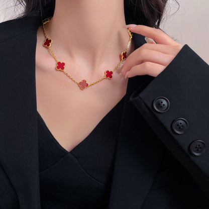 [LOXURA]CLOVER 10 MOTIFS CARNELIAN NECKLACE