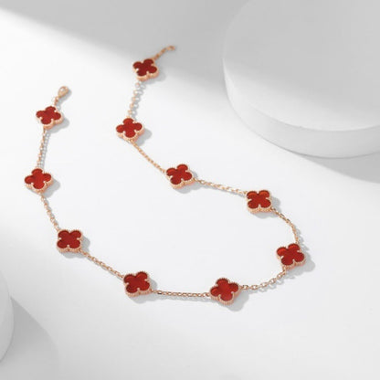 [LOXURA]CLOVER 10 MOTIFS CARNELIAN NECKLACE