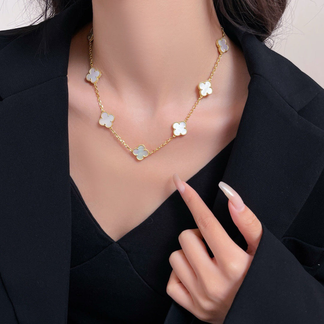 [LOXURA]CLOVER 10 MOTIFS WHITE MOTHER OF PEARL NECKLACE