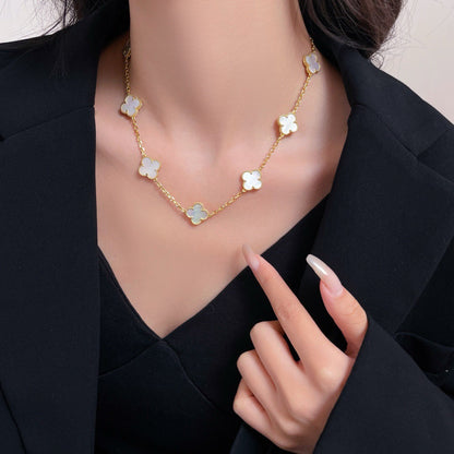 [LOXURA]CLOVER 10 MOTIFS WHITE MOTHER OF PEARL NECKLACE