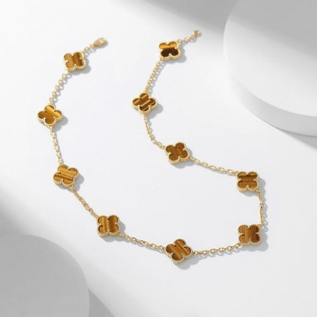[LOXURA]CLOVER 10 MOTIFS TIGER EYE NECKLACE