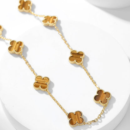 [LOXURA]CLOVER 10 MOTIFS TIGER EYE NECKLACE