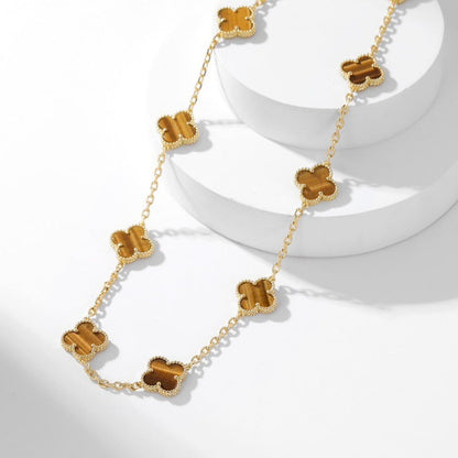 [LOXURA]CLOVER 10 MOTIFS TIGER EYE NECKLACE