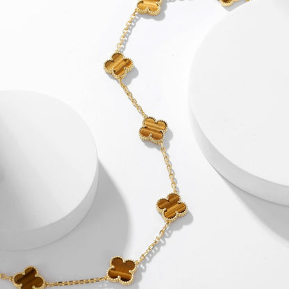 [LOXURA]CLOVER 10 MOTIFS TIGER EYE NECKLACE