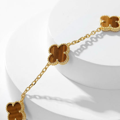 [LOXURA]CLOVER 10 MOTIFS TIGER EYE NECKLACE