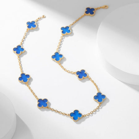 [LOXURA]CLOVER 10 MOTIFS BLUE AGATE NECKLACE