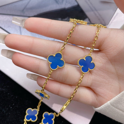 [LOXURA]CLOVER 10 MOTIFS BLUE AGATE NECKLACE
