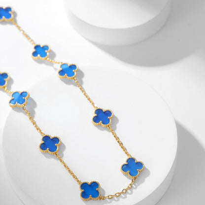 [LOXURA]CLOVER 10 MOTIFS BLUE AGATE NECKLACE
