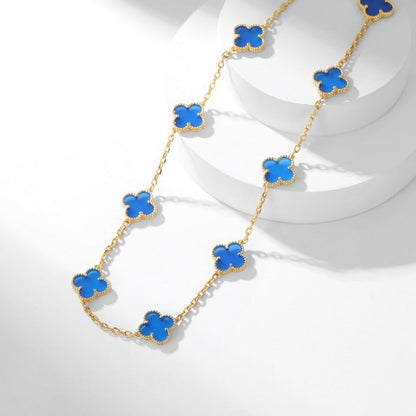 [LOXURA]CLOVER 10 MOTIFS BLUE AGATE NECKLACE