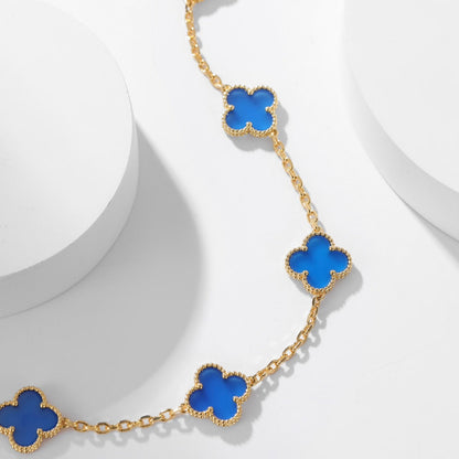 [LOXURA]CLOVER 10 MOTIFS BLUE AGATE NECKLACE