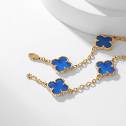 [LOXURA]CLOVER 10 MOTIFS BLUE AGATE NECKLACE