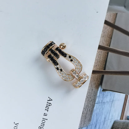 [LOXURA]FORCE LARGE HORSESHOE BLACK WHITE DIAMOND BRACELET SILVER
