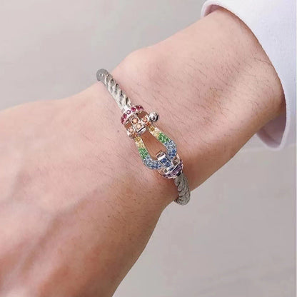 [LOXURA]FORCE LARGE HORSESHOE  COLORED DIAMOND BRACELET ROSE GOLD