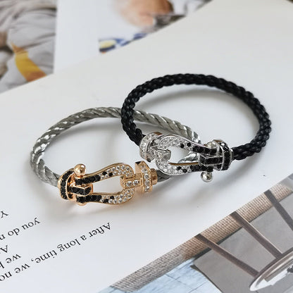[LOXURA]FORCE LARGE HORSESHOE BLACK WHITE DIAMOND BRACELET SILVER