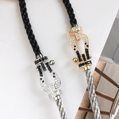 [LOXURA]FORCE LARGE HORSESHOE BLACK WHITE DIAMOND BRACELET SILVER