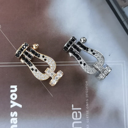 [LOXURA]FORCE LARGE HORSESHOE BLACK WHITE DIAMOND BRACELET SILVER