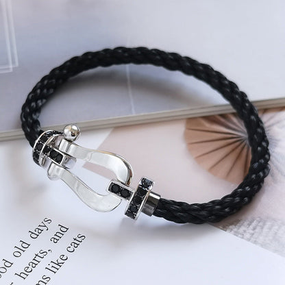 [LOXURA]FORCE LARGE HORSESHOE BLACK DIAMOND BRACELET SILVER