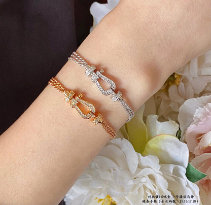 [LOXURA]FORCE SMALL HORSESHOE  DIAMOND CHAIN ROPE BRACELET