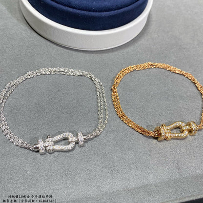 [LOXURA]FORCE SMALL HORSESHOE  DIAMOND CHAIN ROPE BRACELET