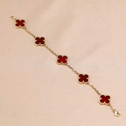 [LOXURA] CLOVER 5 MOTIF RED CORNELIAN BRACELET COLLECTION