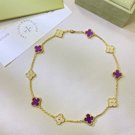 [LOXURA]CLOVER 10 MOTIFS  PURPLE VIOLET DIAMOND NECKLACE